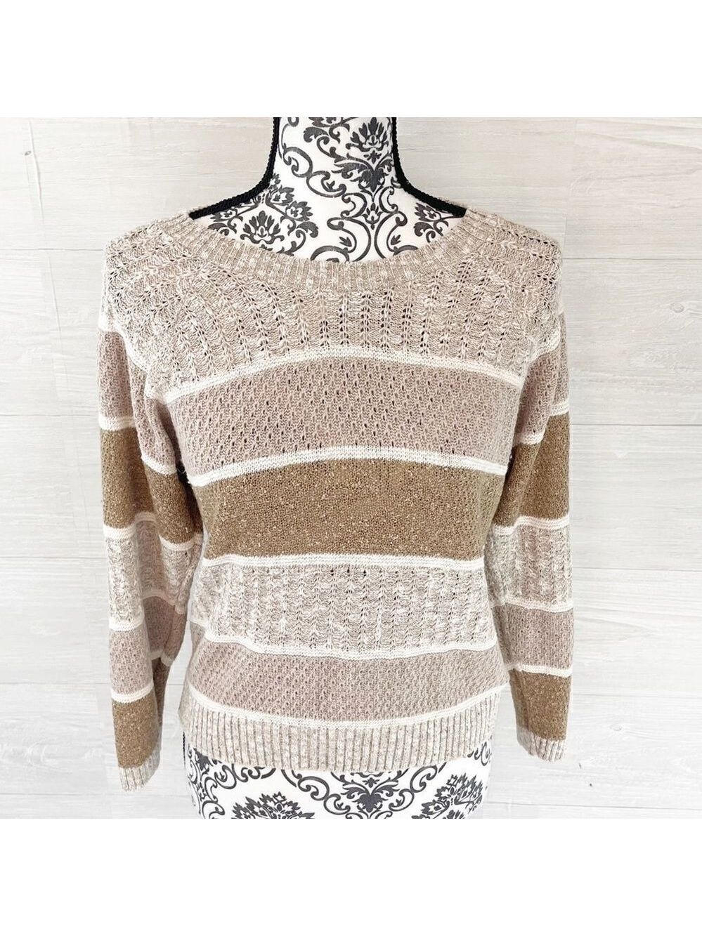 Diane Von Furstenberg Linen Blend Boatneck Striped Sweater